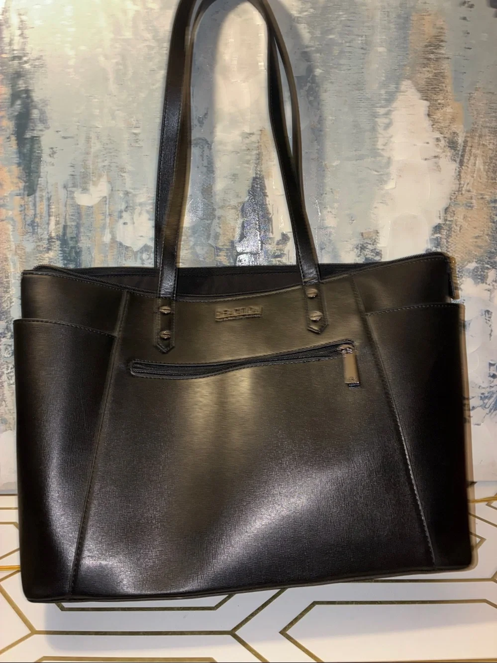EUC Kenneth Cole Reaction Black Smooth Leather Shoulder Tote